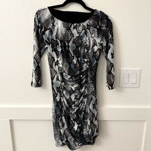 Jennifer Lopez Black and Gray Patterned Mini Dress